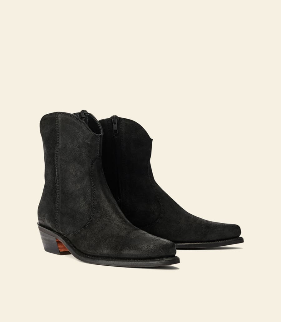 bottes etta – cuir suédé ciré noir