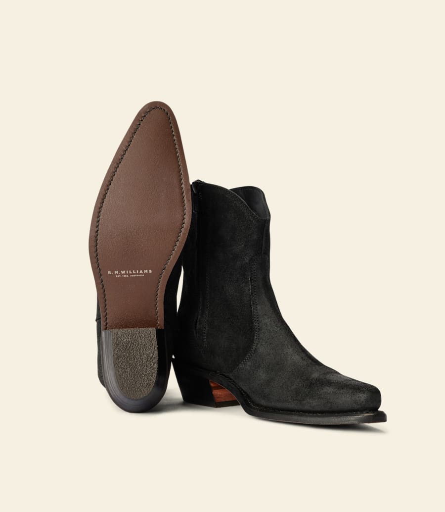 bottes etta – cuir suédé ciré noir
